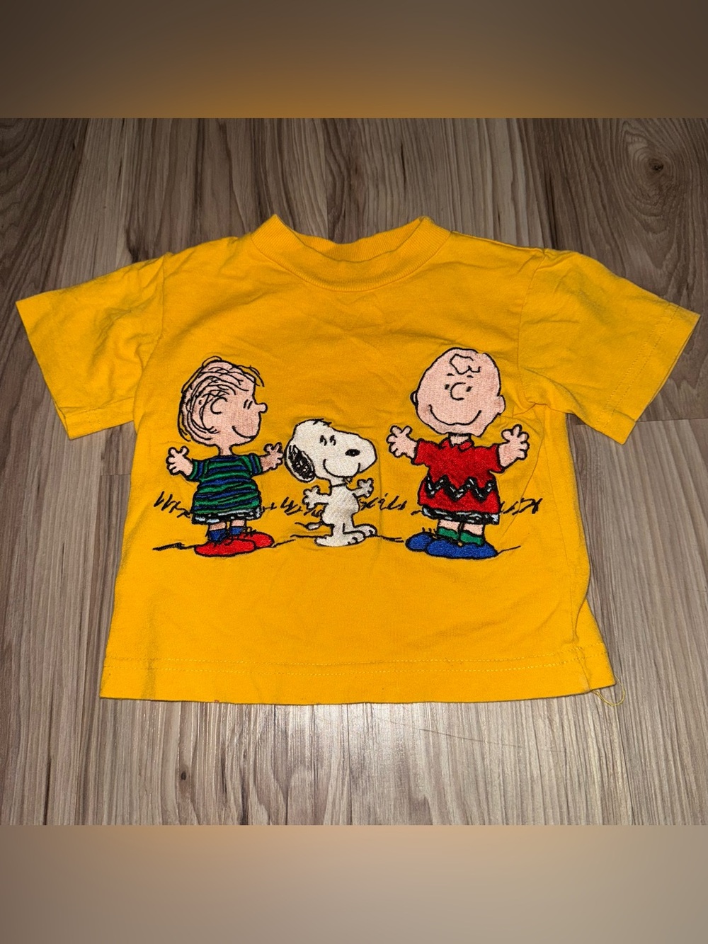 Vintage Yellow Peanuts Embroidered Tee- Charlie Brown & Friends
